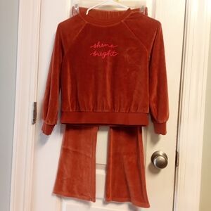 Cat & Jack Rust Velour Lounge Set with Embroidered Text Girls M-8 Flare Leg